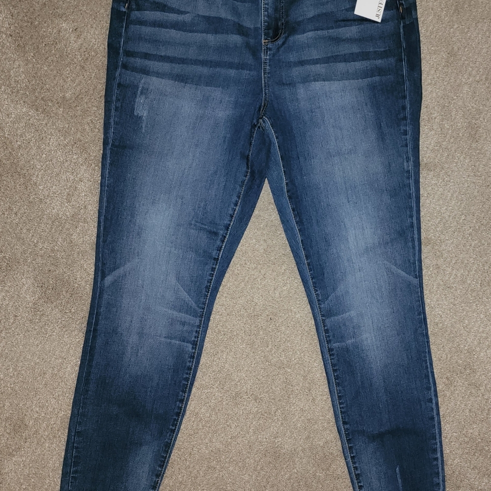 Justfab high-waisted distressed skinny jeans, size 16